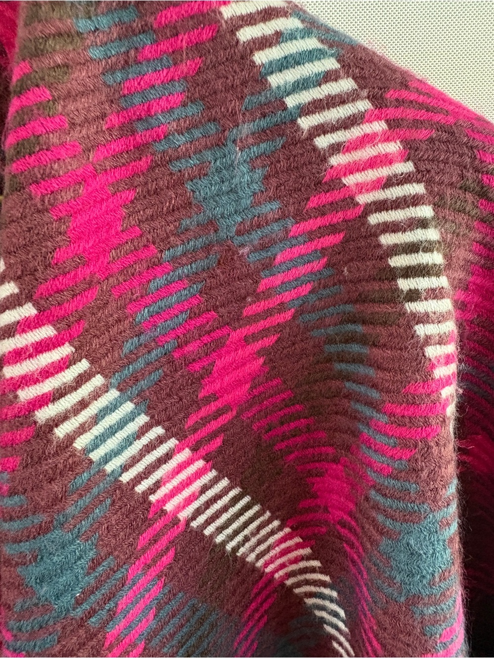 Cabi Divided Plaid Wrap Cape/wrap - Fuchsia, Teal & Cream - Picture 3 of 4